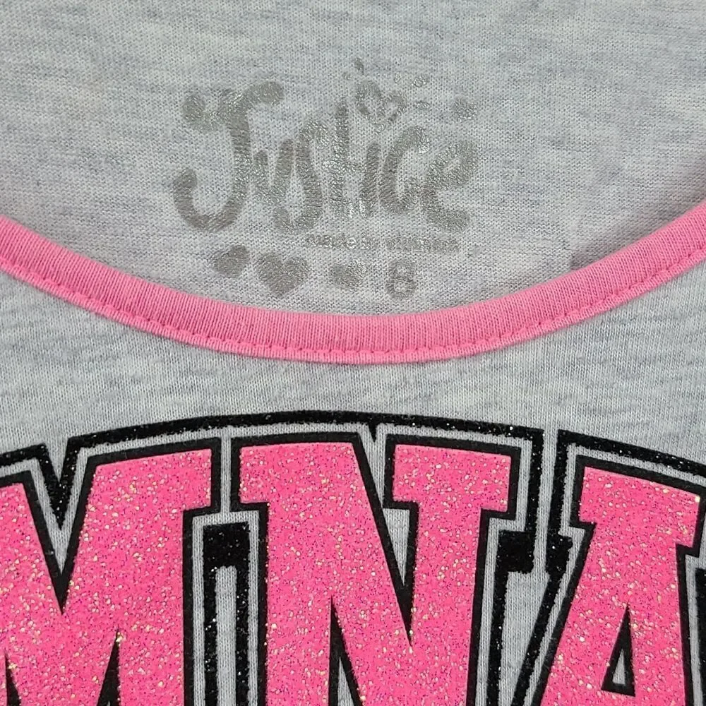 Justice Girls 8 GYMNAST Pink Glitter Raglan T-Shirt Black Gray Tee Knit Top